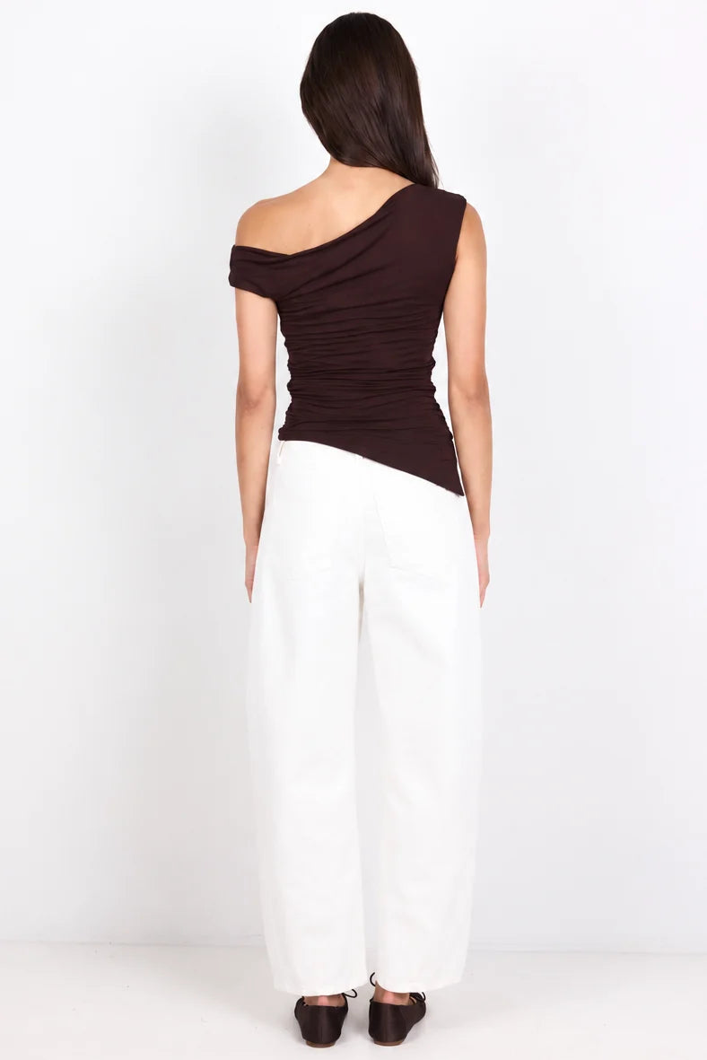 Campaign Chocolate Off Shoulder Ruched Top | Georgia Zoe