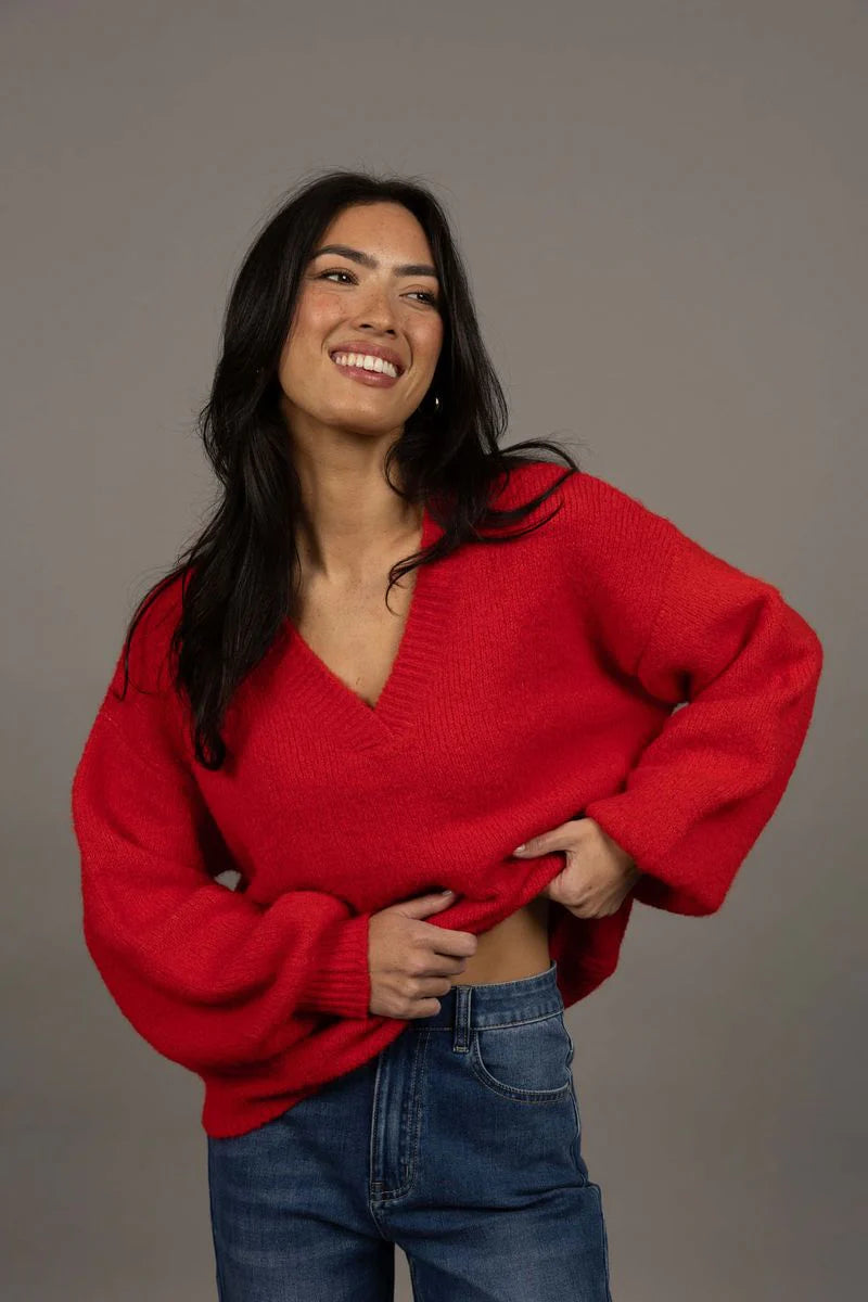 Nouveau V Neck Jumper - Scarlett
