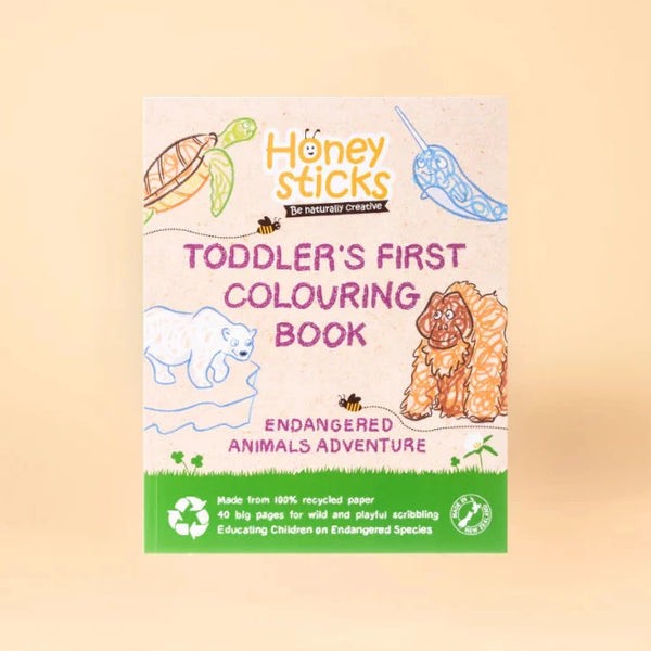 Honey Sticks toddler's first colouring book on a beige background