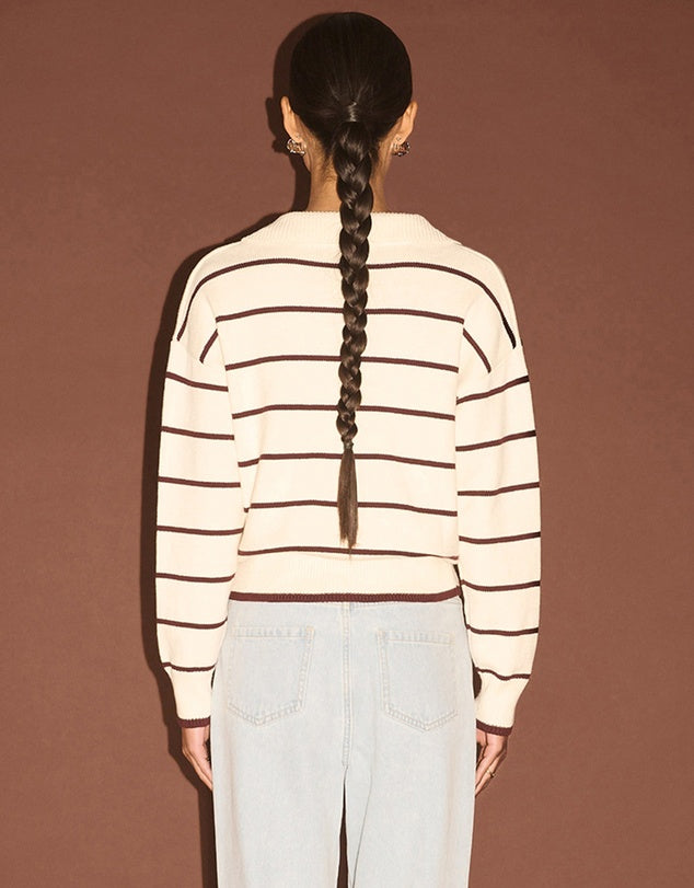 Elara Polo Jumper - Cream/Chocolate