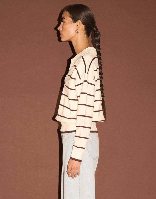 Elara Polo Jumper - Cream/Chocolate