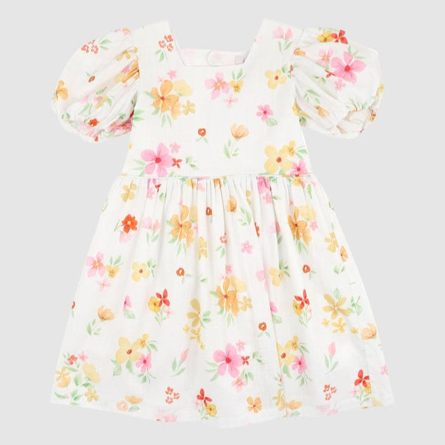 Floral dress with colorful flowers on a white background