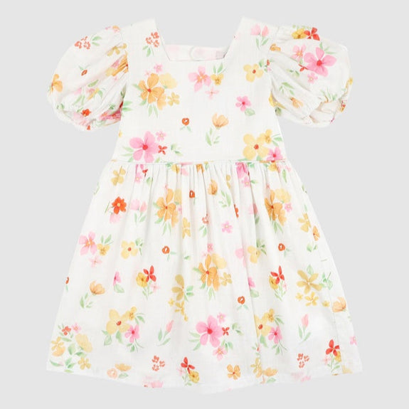 Floral dress with colorful flowers on a white background