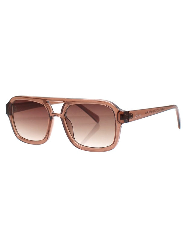 Sunglasses with a gradient brown lens on a white background