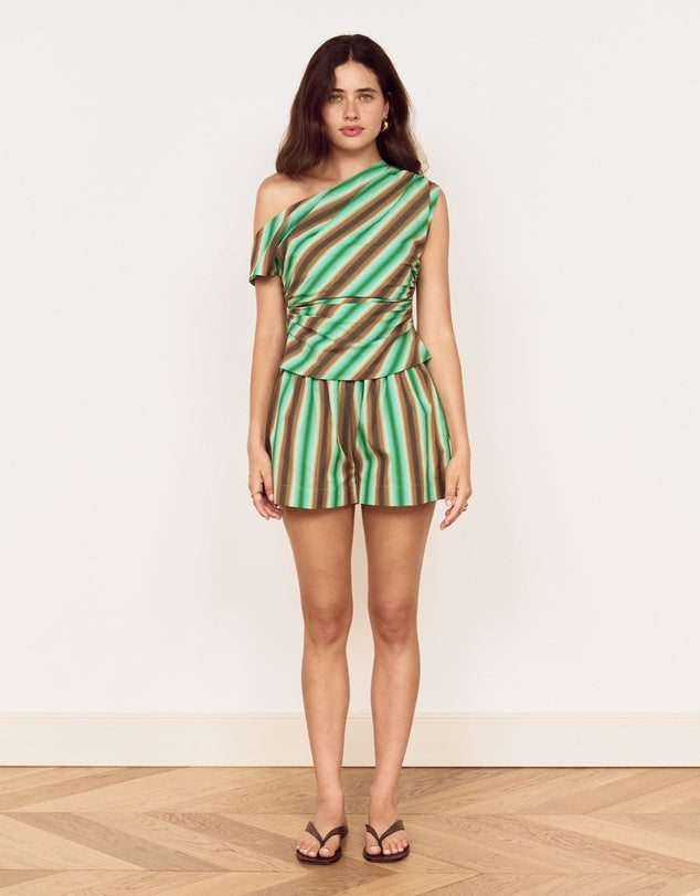 Rue Green Stripe Assym Top | Minkpink