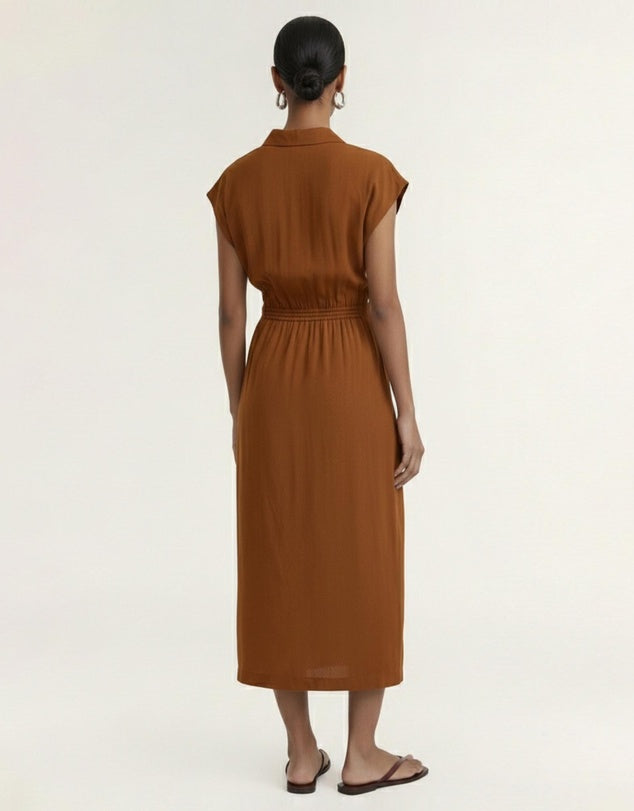Solene Copper Wrap Midi Dress | Staple The Label