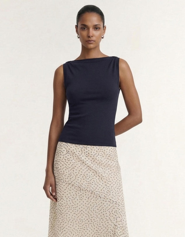 Leno Navy Twist Knit Tank | Staple The Label