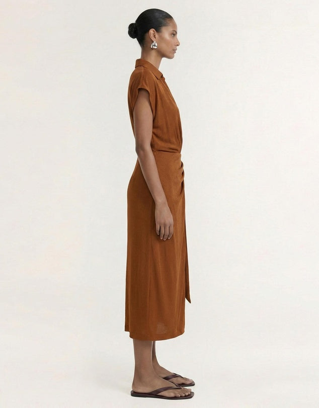 Solene Copper Wrap Midi Dress | Staple The Label