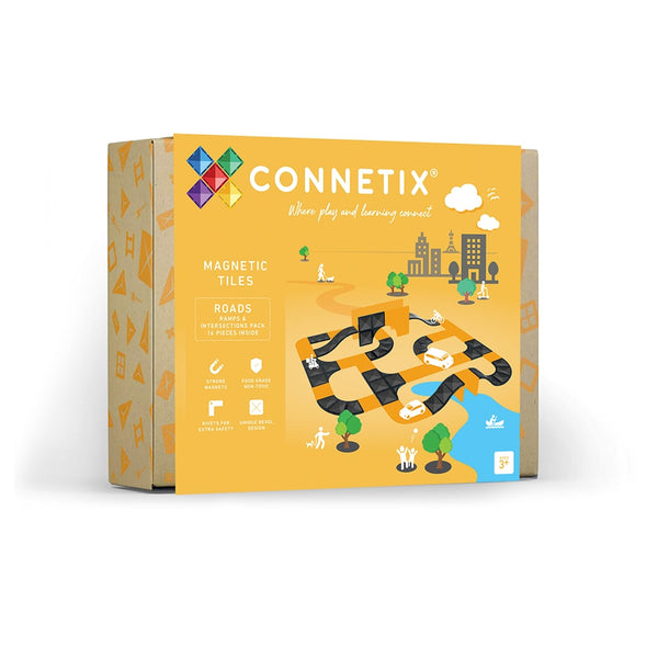 Connetix magnetic tiles packaging with colorful design on a white background