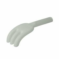A translucent white silicone or plastic novelty hand-shaped object with a long cylindrical handle, shown on a plain white background.