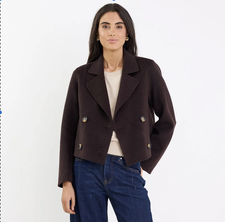 Reverie Chocolate Melton Double Breasted Peacoat
