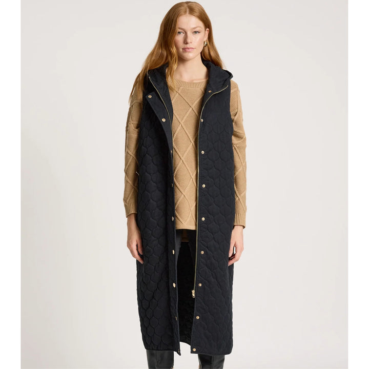 Sansi Quilted Long Vest - Black