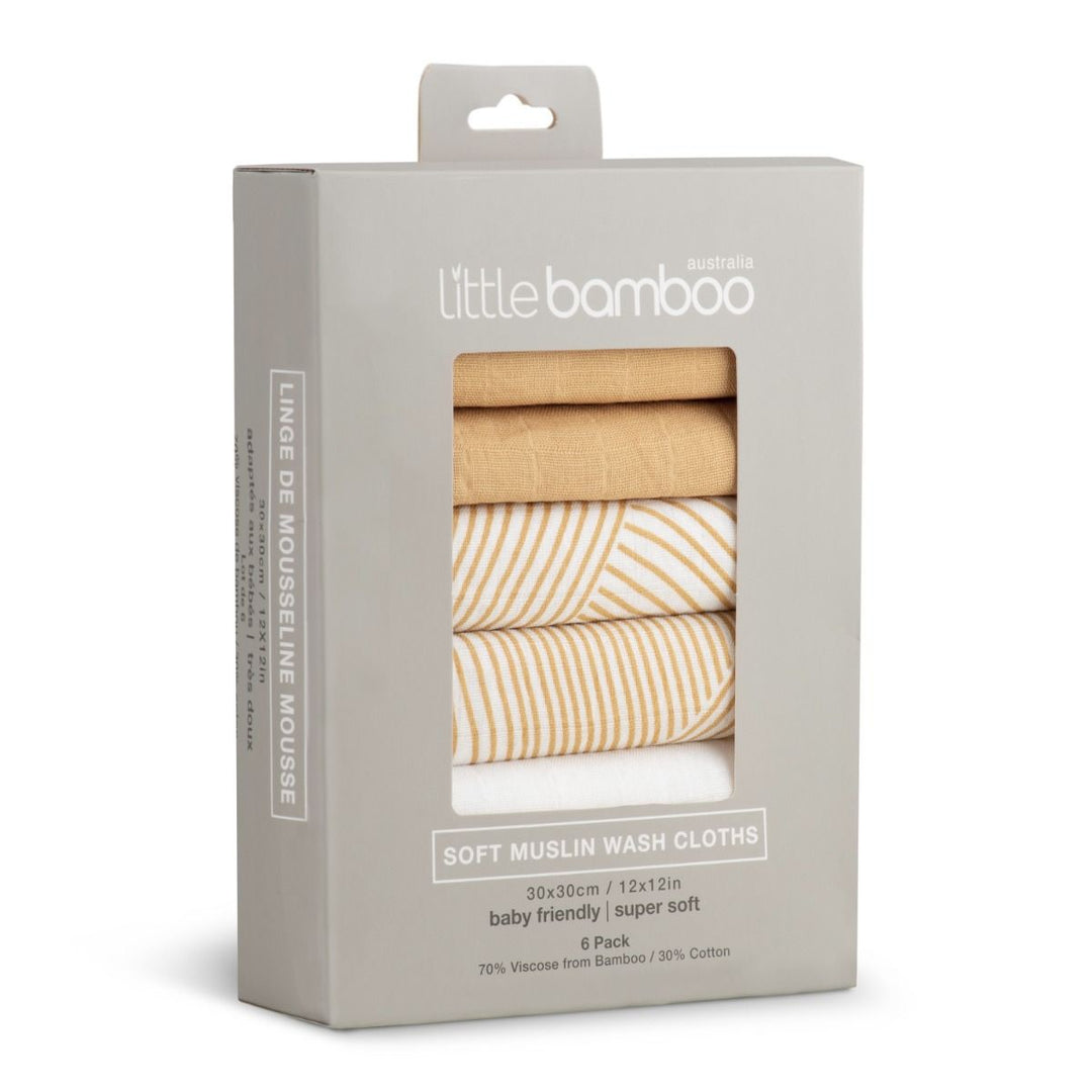 Little Bamboo Muslin Washers 6pk  - Marigold