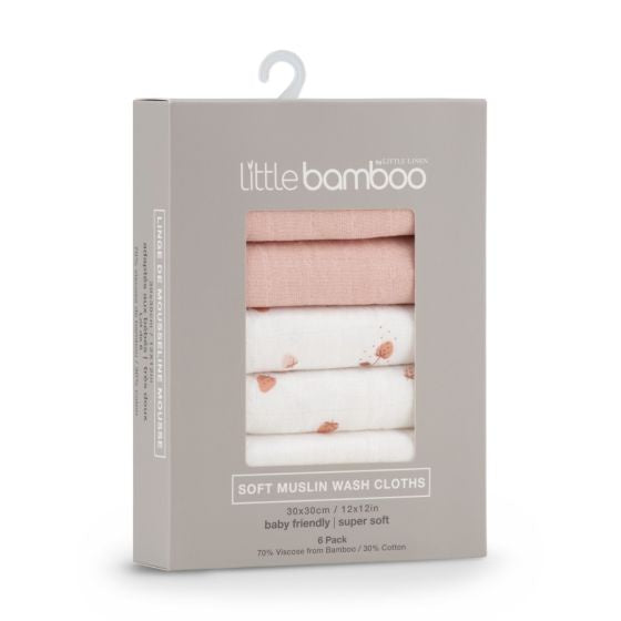 Little Bamboo Muslin Washers 6pk - Dusty Rose