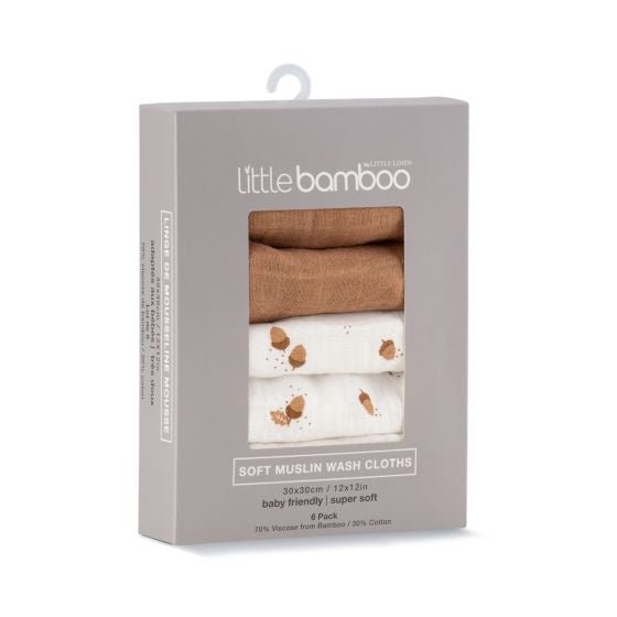 Little Bamboo Muslin Washers 6pk - Iced Coffee