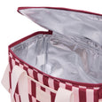 Red and white checkered cooler bag with a zipper on a white background