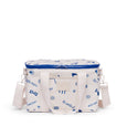 White cooler bag with blue accents and sea-themed design on a white background