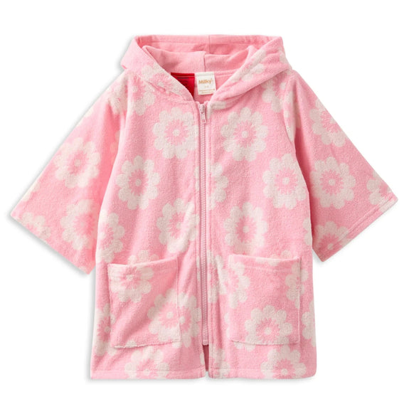 Milky Pink children's towel  with floral pattern on a white background