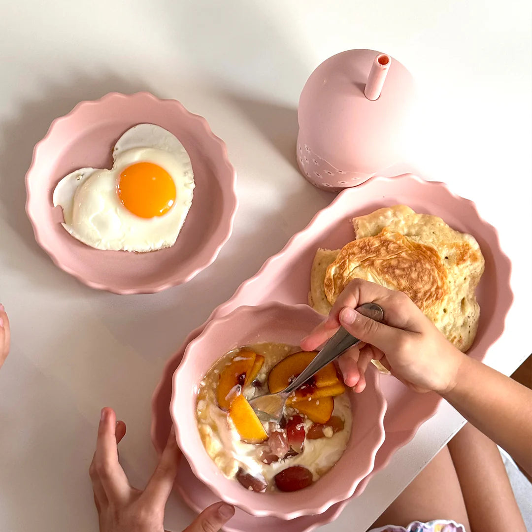 Silicone Bowl + Plate Set – Pink Daisy