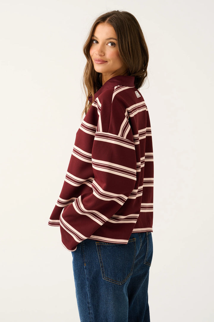 Freddie Rugby Top - Burgundy Stripe