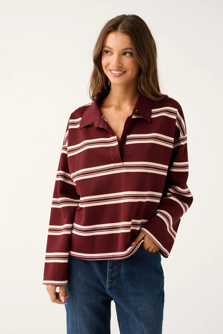 Freddie Rugby Top - Burgundy Stripe