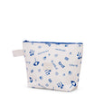 White pouch with blue patterns on a white background