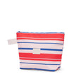 Striped pouch with red, white, and blue colors on a white background
