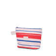 Striped pouch with red, white, and blue colors on a white background