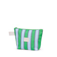 Striped pouch with green and blue pattern on a white background