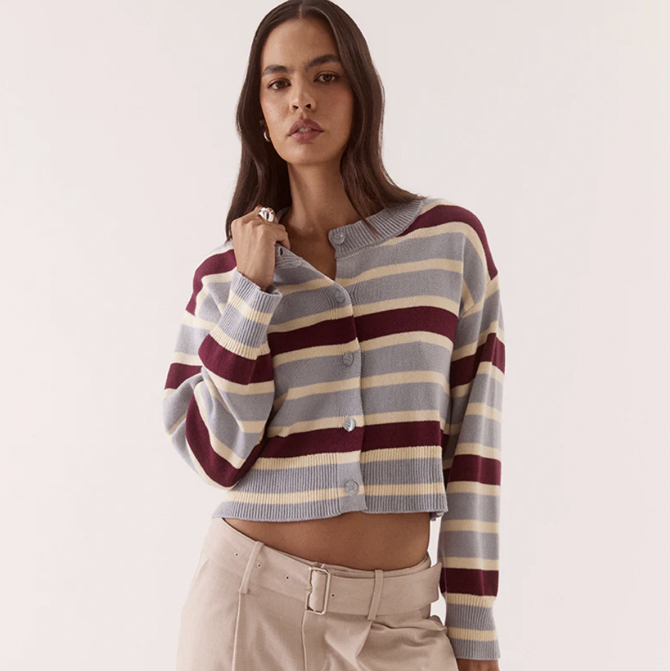 Arlo Stripe Cardigan - Blue / Plum