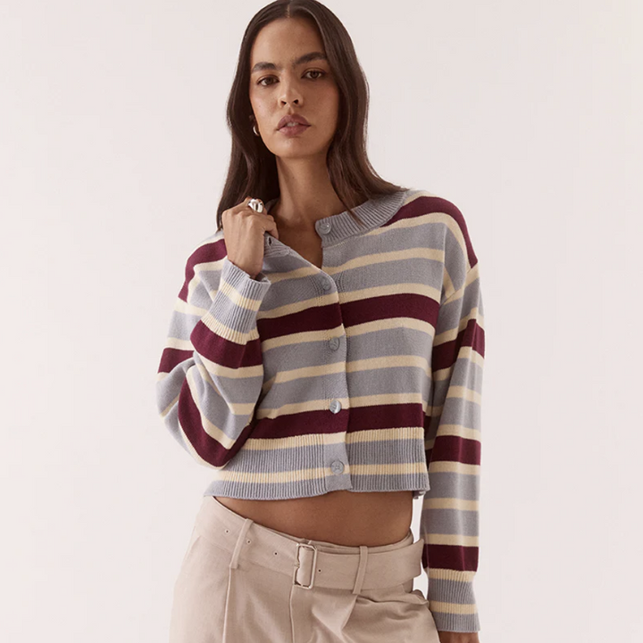 Arlo Stripe Cardigan - Blue / Plum