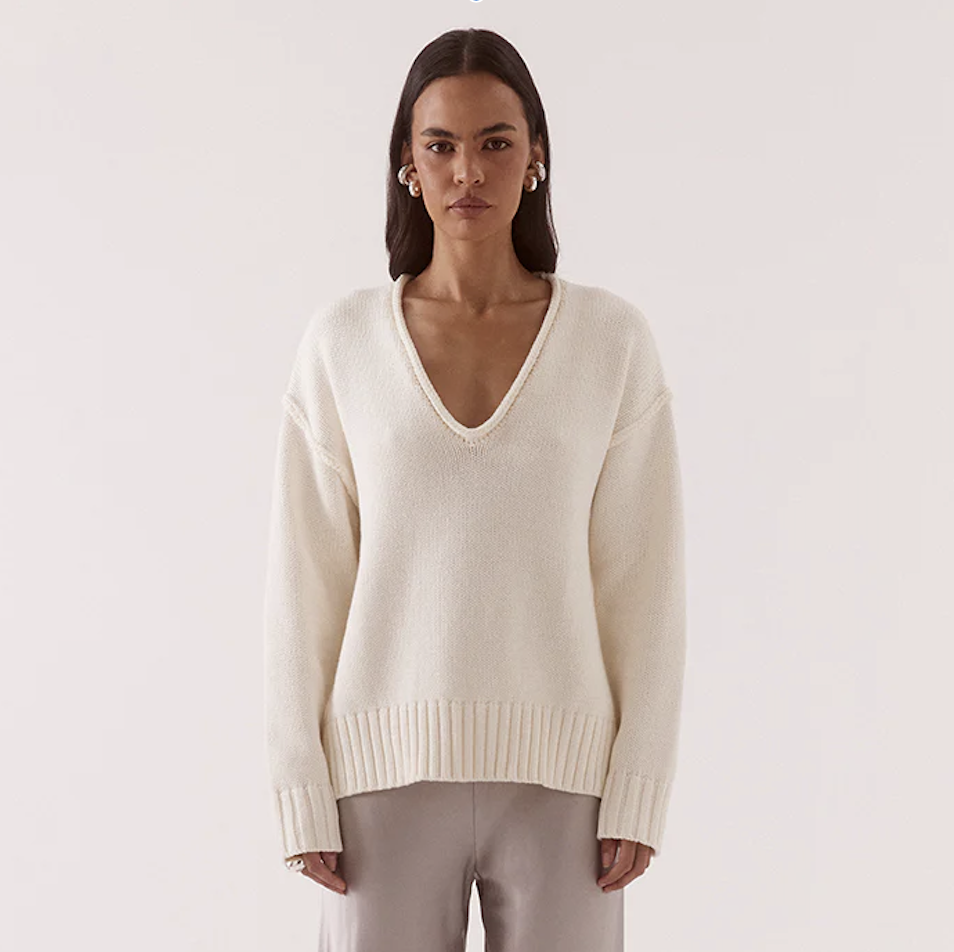 Lane Plunge Sweater - Cream