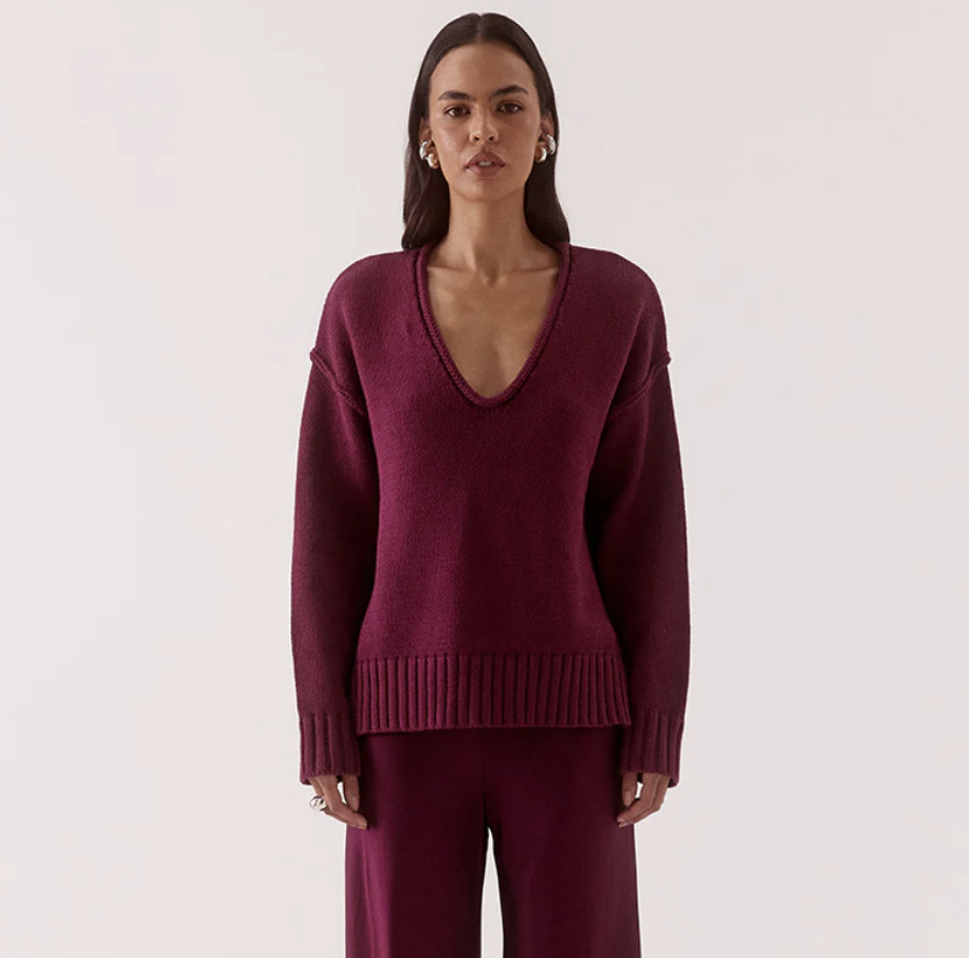 Lane Plunge Sweater - Blackberry