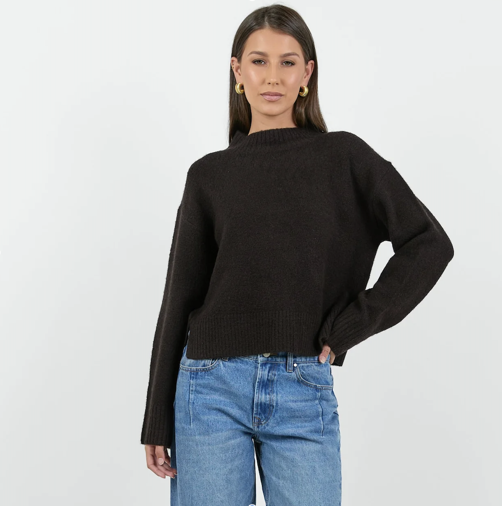 Forage Chocolate Mock Neck LS Jumper