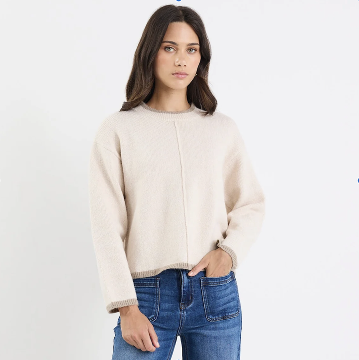 Edge Ivory Mock Neck Contrast Trim Jumper