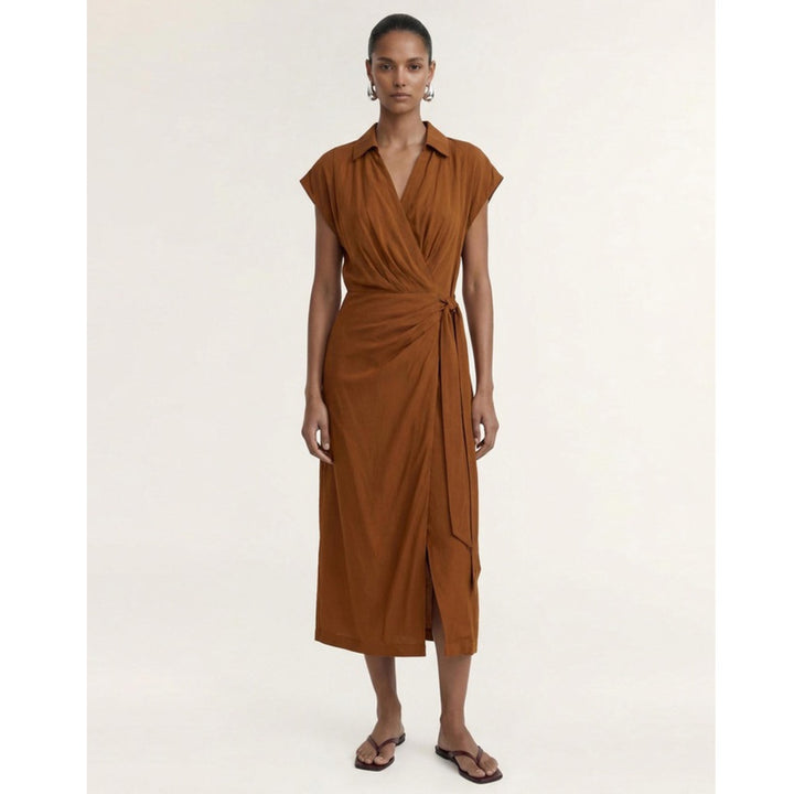 Solene Copper Wrap Midi Dress | Staple The Label