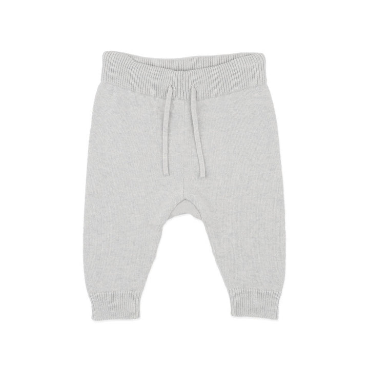 Gray baby pants with a drawstring on a white background
