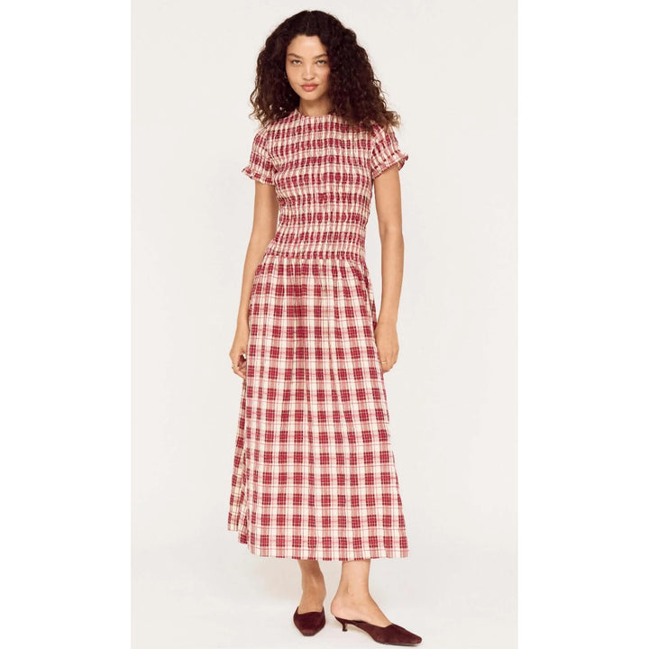 Anouk Shirred Midi Dress - Wine Check