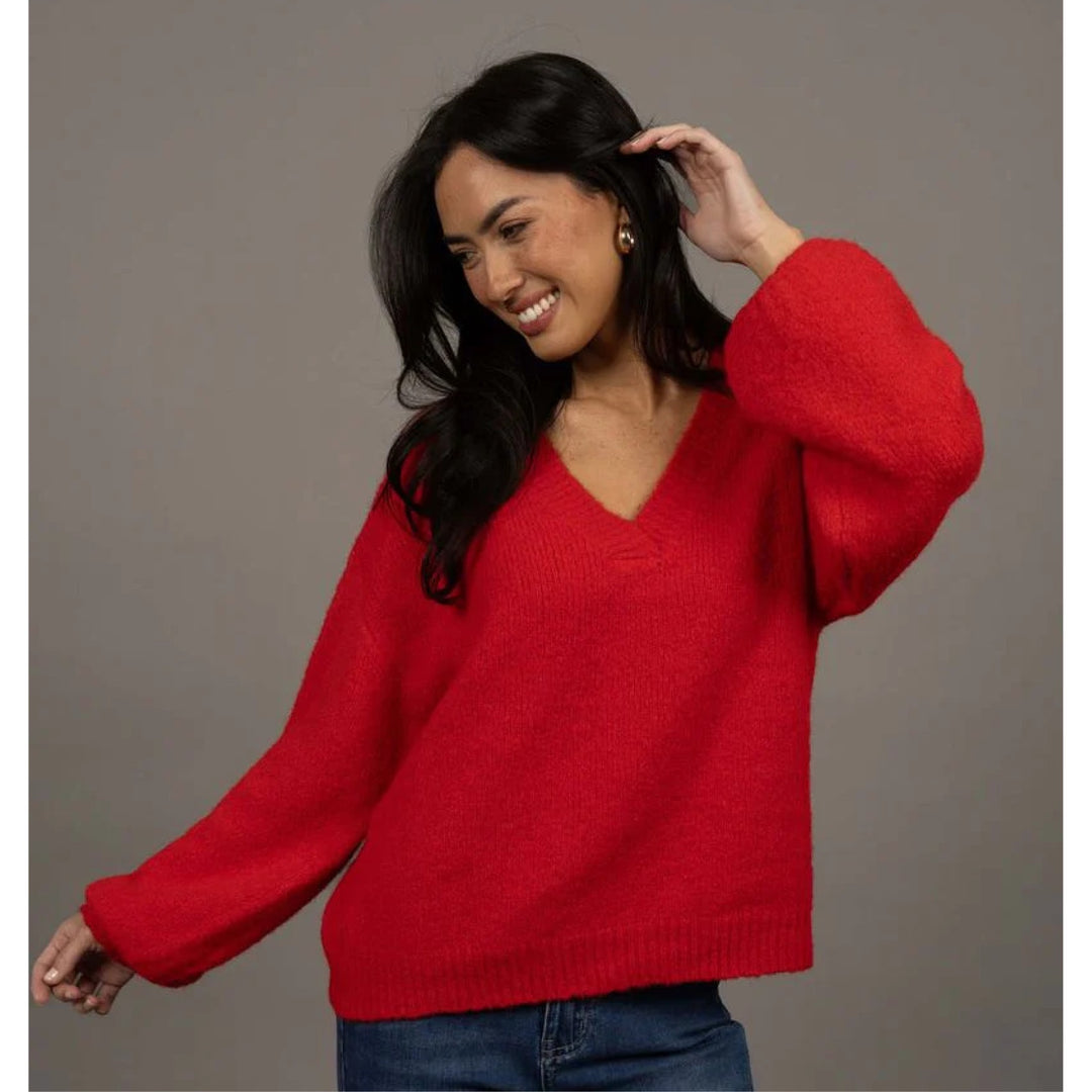 Nouveau V Neck Jumper - Scarlett