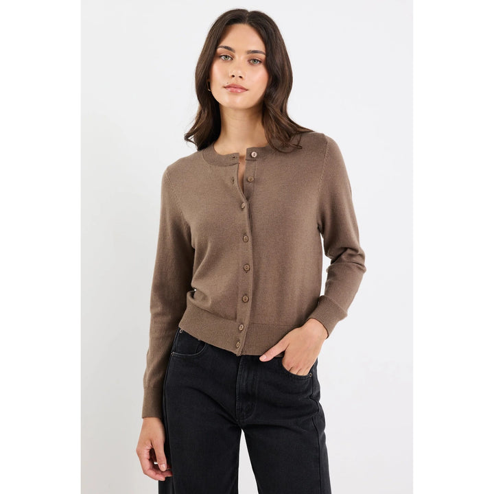 Autograph Mocha Fine Gauge Crewneck Cardigan