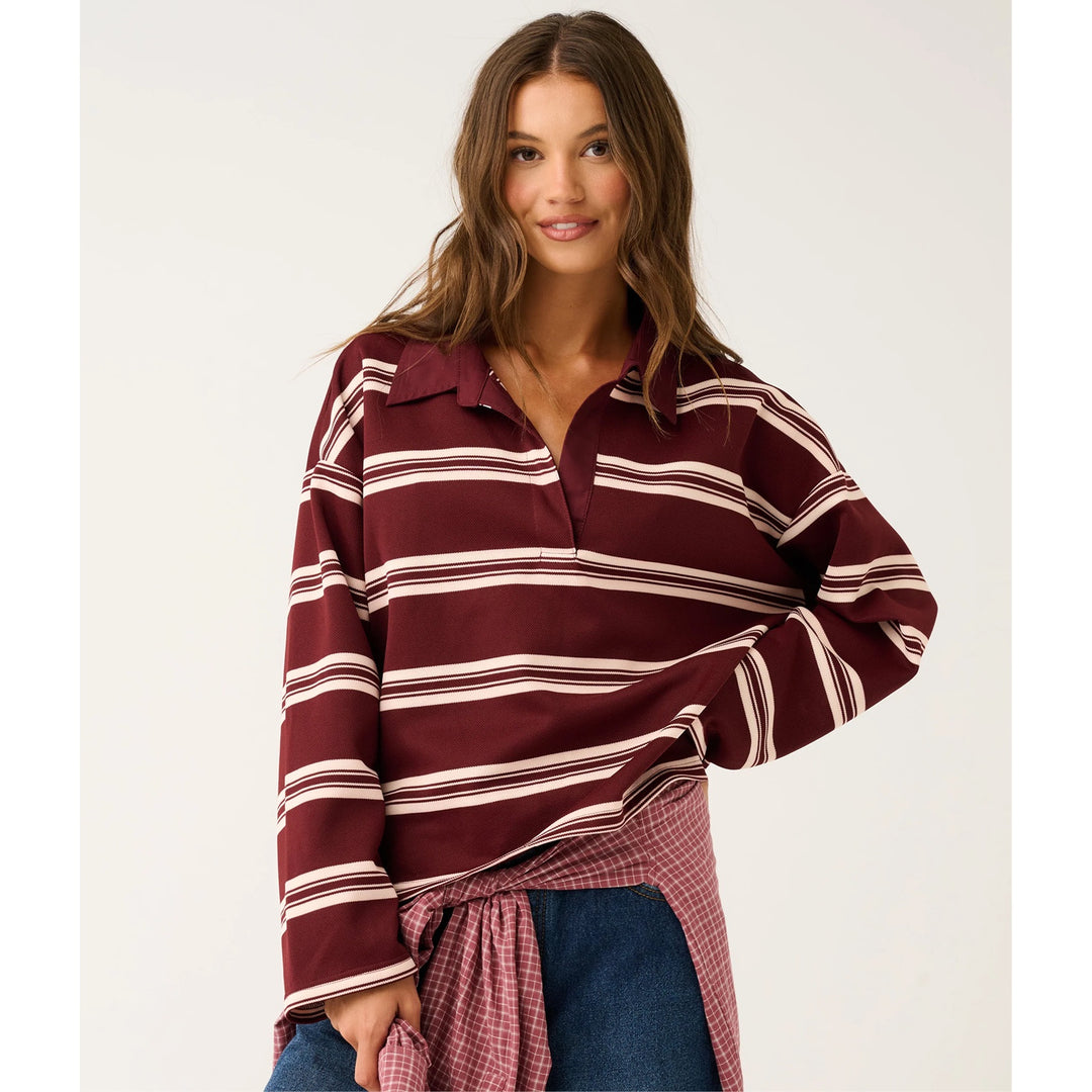 Freddie Rugby Top - Burgundy Stripe