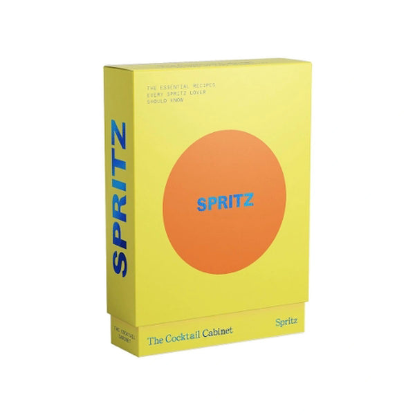 Yellow box with orange circle and blue text 'SPRITZ' on a white background