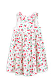 milky Floral dress with red cherries on a white background
