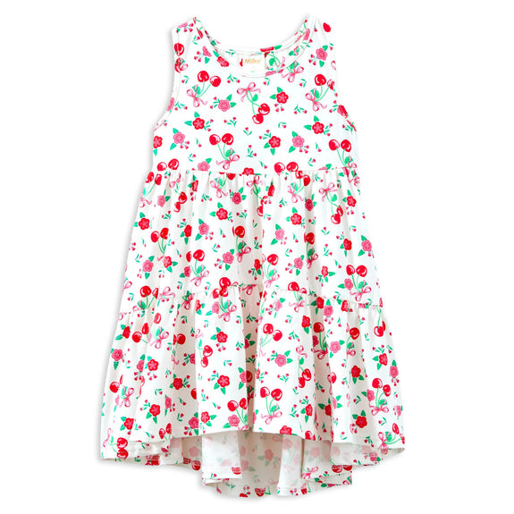 Milky Floral dress with red and pink flowers on a white background
