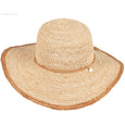 Beige straw hat with a wide brim on a white background