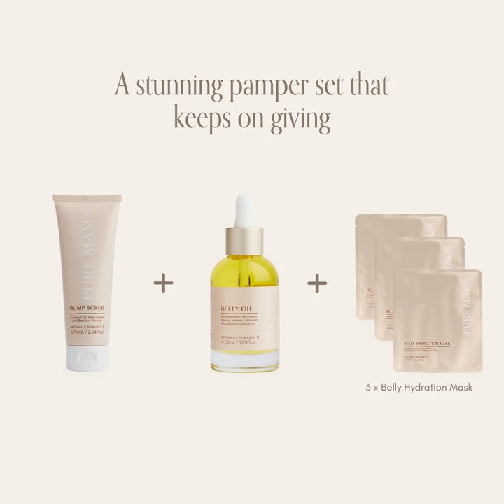Set of skincare products including a tube, bottle, and masks on a light background