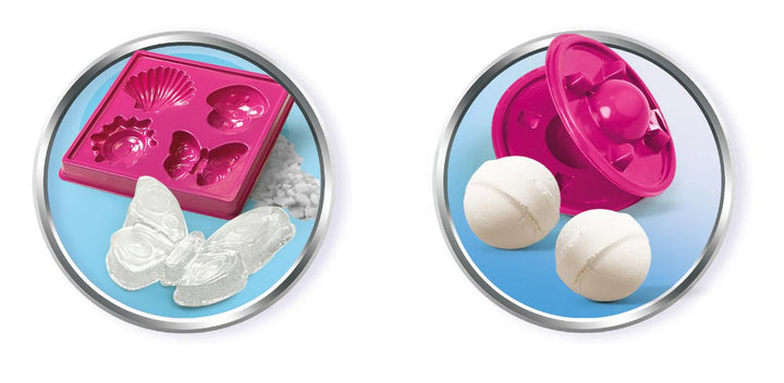 Two circular silicone mold sets with pink tops and silver bases on a white background.