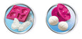 Two circular silicone mold sets with pink tops and silver bases on a white background.