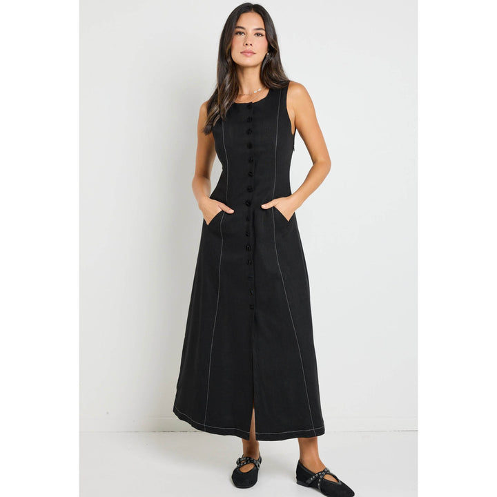 The perfect dress to feel put together immediately, the Guide Black Maxi Vest Dress, available from www.thecollectivenz.com