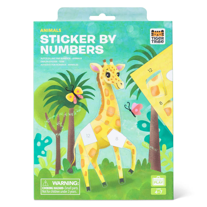 Packaging of 'Sticker by Numbers' with a giraffe illustration on a green background